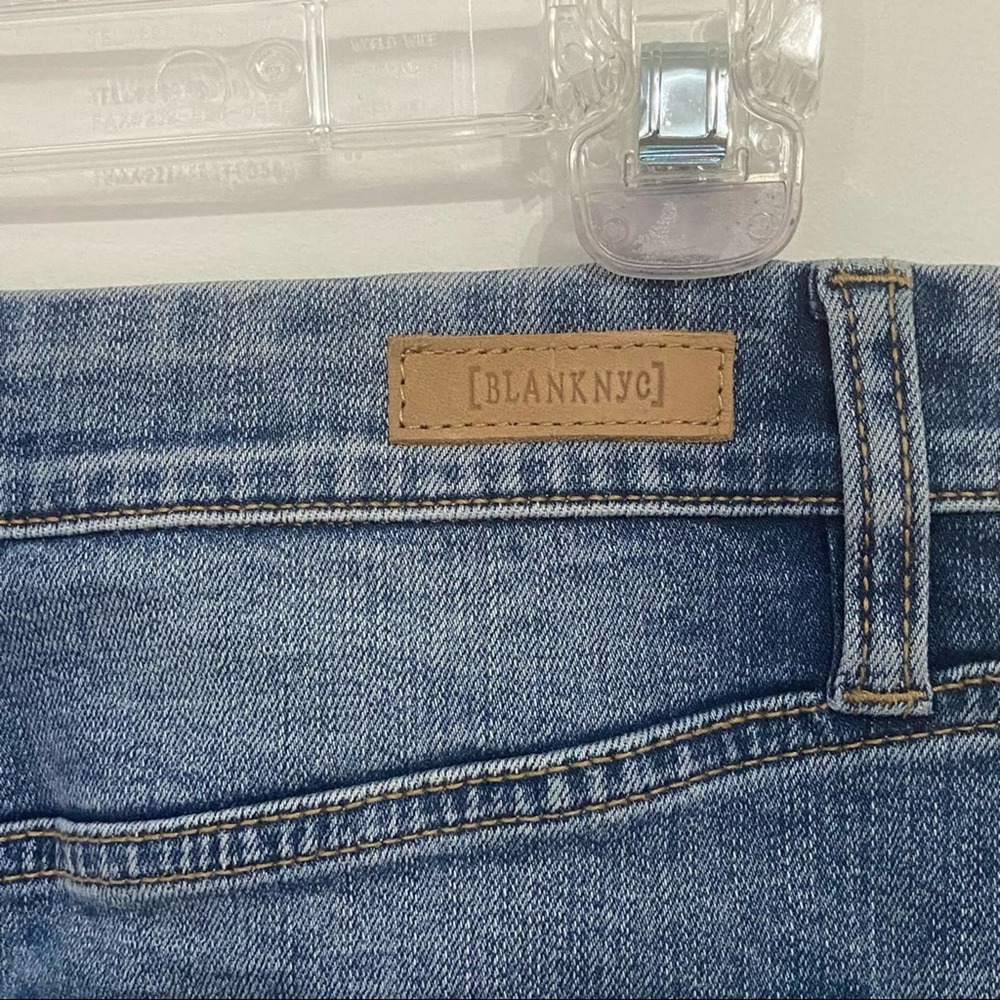 BLANK NYC Distressed Denim and Black Faux Leather Stretchy Mini Skirt Size: 27 - Picture 8 of 12